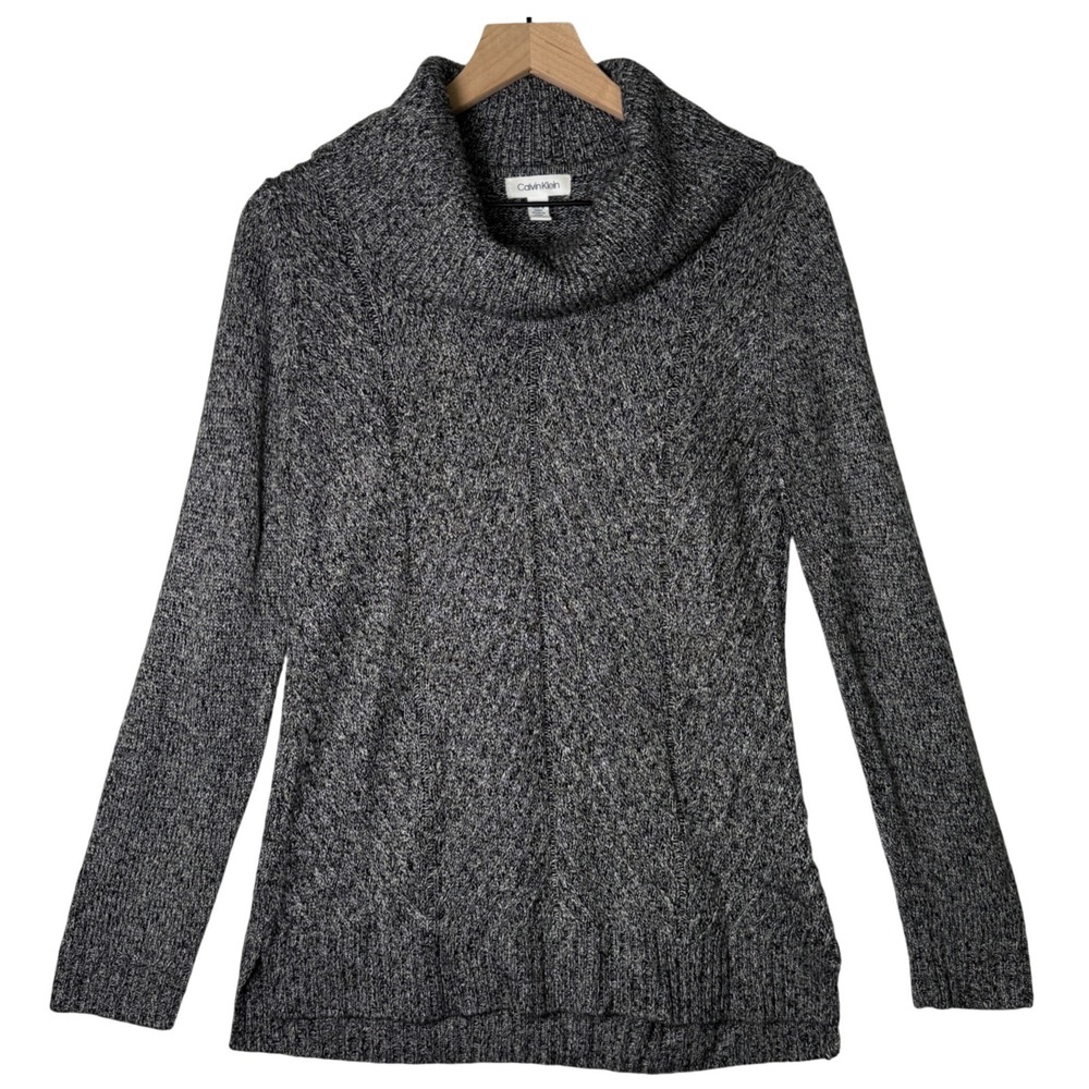 Womens Gray Black Marled Knit Cowl Neck Sweater Pullover Long Sleeve Size‎ Small